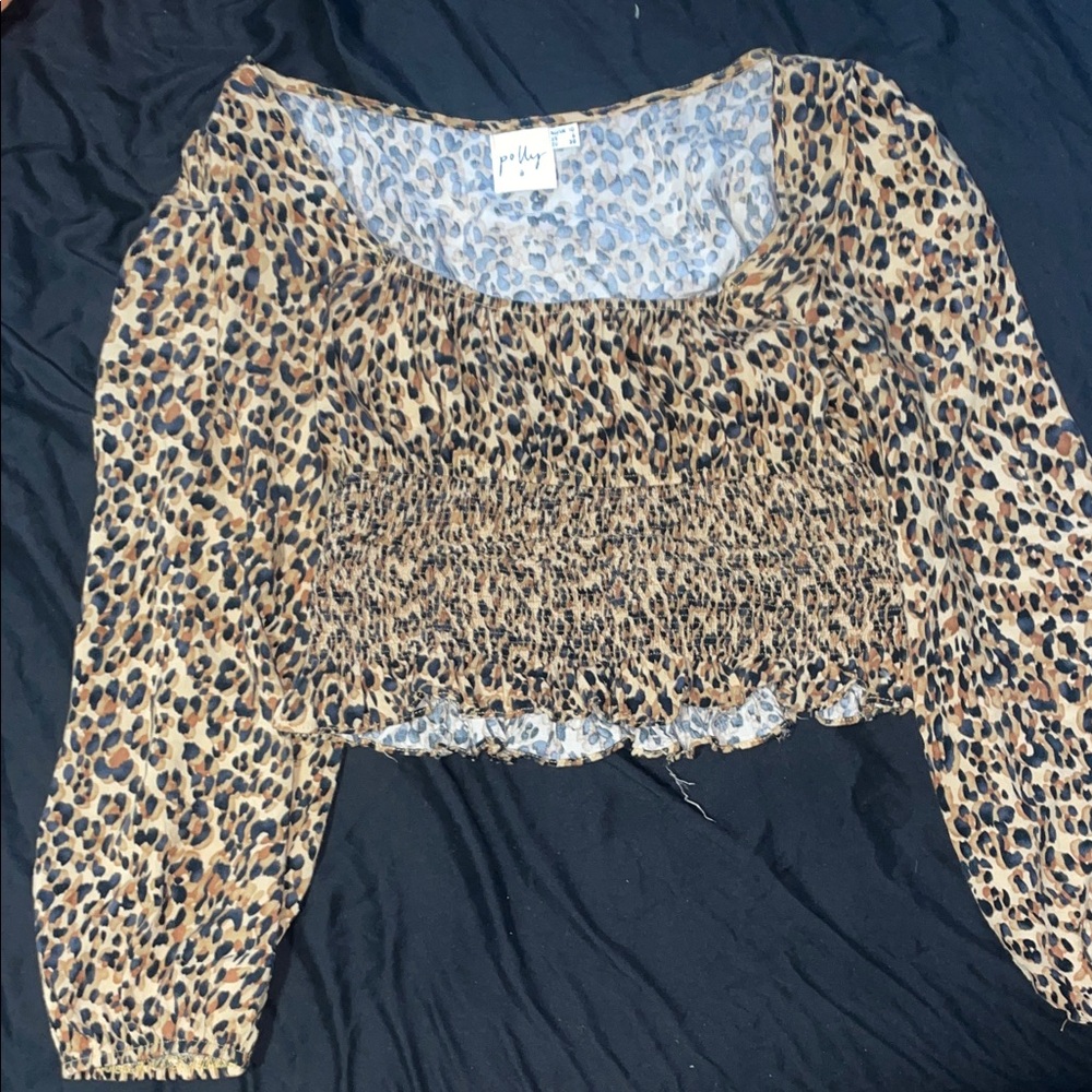 Oh Polly Leopard Print Smocked Blouse